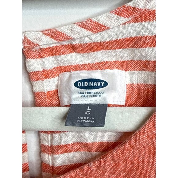 Old Navy Linen Blend Tank Dress Womens Large Pink White Striped Coastal Beach - Picture 6 of 9